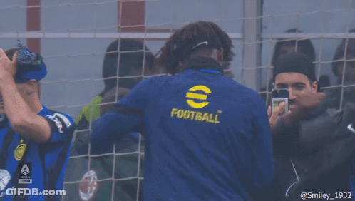 Man In Blue Football Shirt At Soccer Net GIF