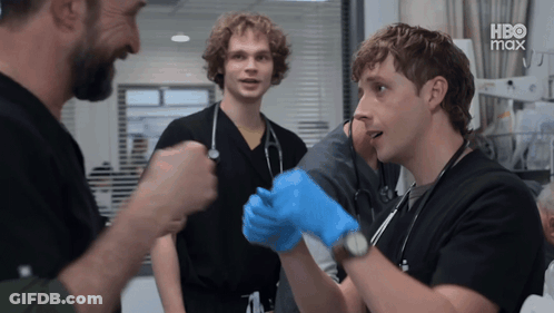 Man In Blue Glove Talks To Another Man HBO Max GIF