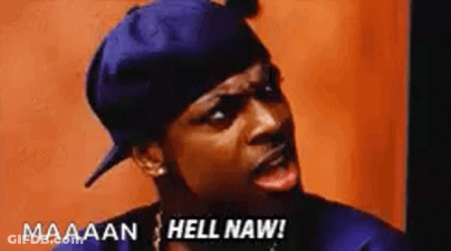 Man In Blue Hat And Blue Shirt Saying Hell Naw GIF