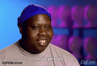 Man In Blue Hat And Gray Shirt Saying Chunky Yet Funky GIF