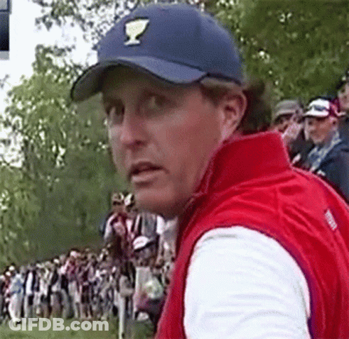 Man In Blue Hat And Red Vest Standing Before Crowd GIF
