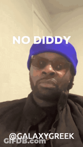 Man In Blue Hat And Sunglasses Says No Diddy GIF