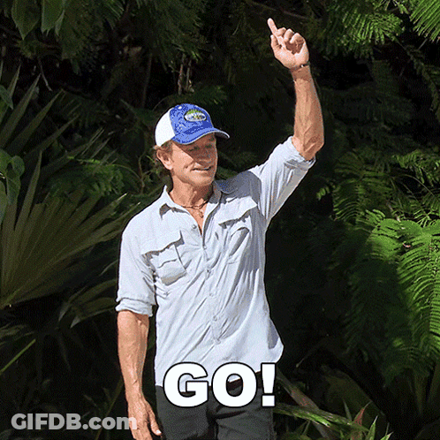 Man In Blue Hat And White Shirt Saying Go GIF