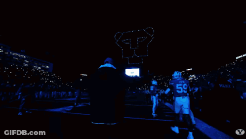 Man In Blue Hat On Football Field With Crowd GIF