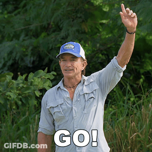 Man In Blue Hat Waving Saying Go GIF