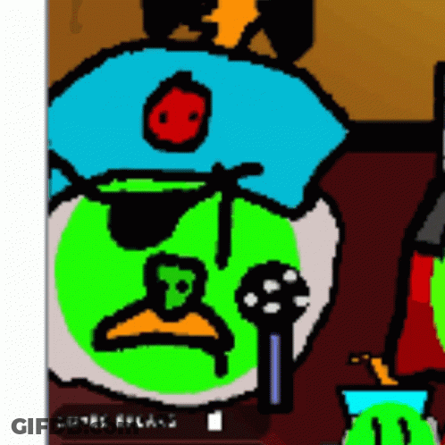 Man In Blue Hat With Red Circle On Head GIF
