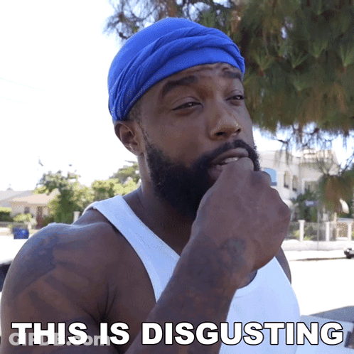 Man In Blue Headband Saying This Is Disgusting GIF