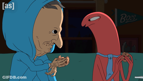 Man In Blue Hoodie And Red Octopus Saying As GIF