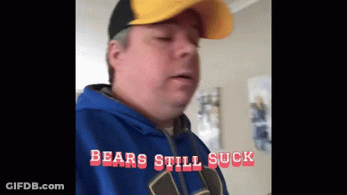 Man In Blue Hoodie And Yellow Hat Says Bears Still Suck GIF