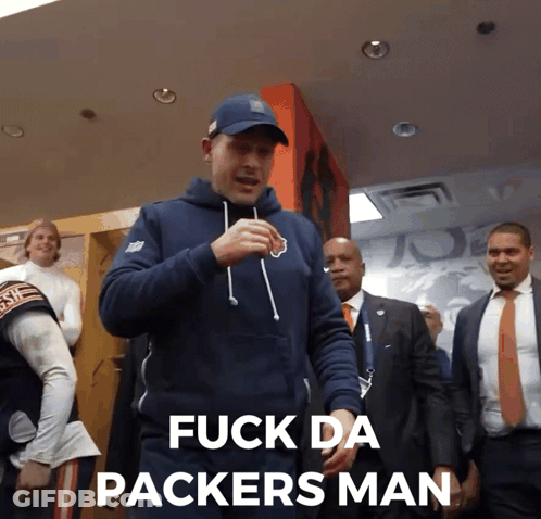 Man In Blue Hoodie Says Fuck Da Packers Man GIF