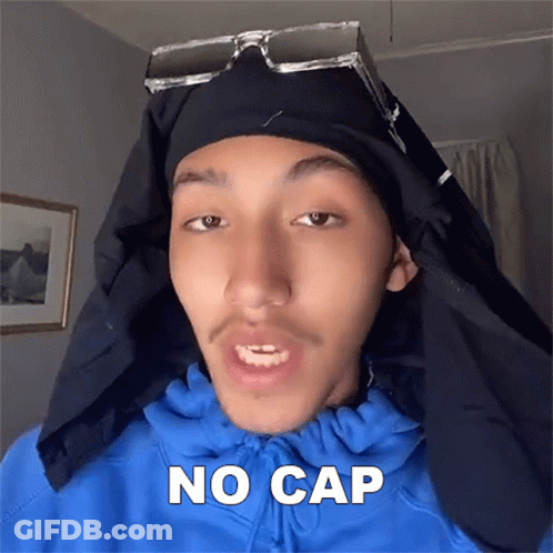 Man In Blue Jacket And Black Hat Says No Cap GIF