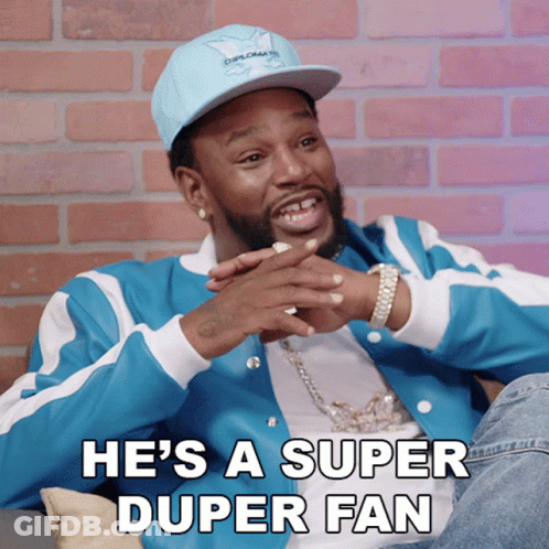 Man In Blue Jacket And Hat Super Duper Fan GIF