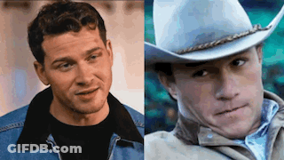 Man In Blue Jacket And Man In Cowboy Hat GIF