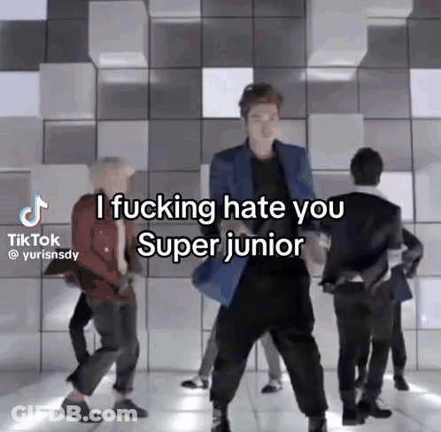 Man In Blue Jacket Dancing Says I Fucking Hate You Super Junior GIF