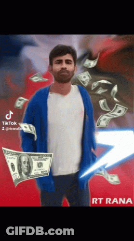 Man In Blue Jacket Holding Dollar Bill GIF