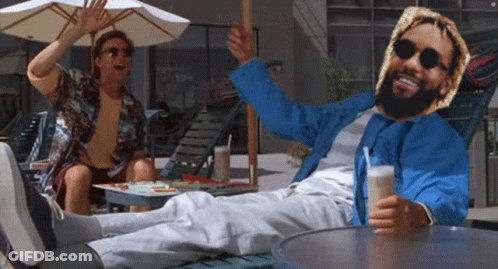 Man In Blue Jacket Lying On Lawn Chair Legs Crossed GIF