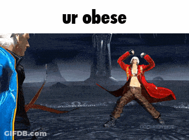 Man In Blue Jacket Next To Woman In Red Coat Saying Ur Obese GIF