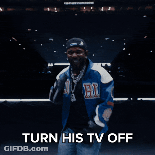 Man In Blue Jacket Pointing At Camera Turn His TV Off GIF