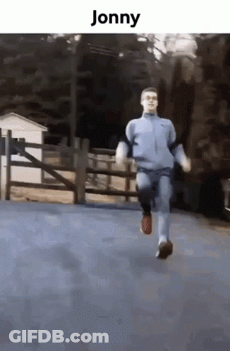 Man In Blue Jacket Running Jonny GIF