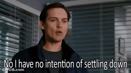 Man In Blue Jacket Says No Settling Down GIF