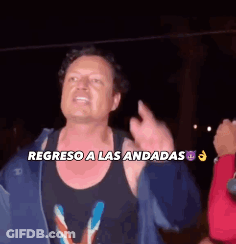 Man In Blue Jacket Says Regreso A Las Andadas GIF