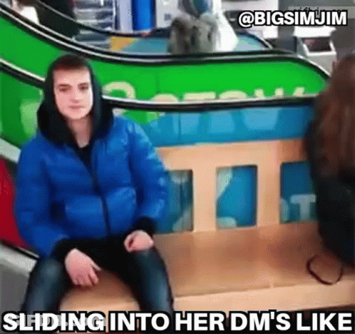 Man In Blue Jacket Sliding Into Her DMs GIF