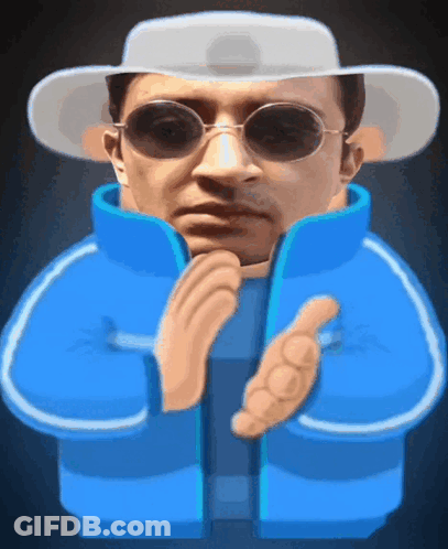 Man In Blue Jacket White Hat And Sunglasses GIF
