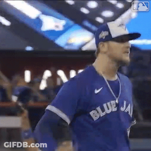 Man In Blue Jays Jersey And Hat GIF
