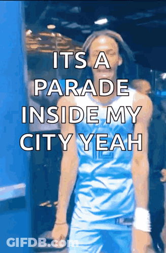 Man In Blue Jersey Saying Parade Inside My City GIF