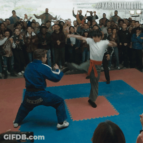 Man In Blue Karate Kicking GIF