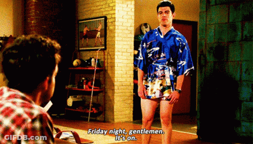 Man In Blue Kimono Says Friday Night GIF
