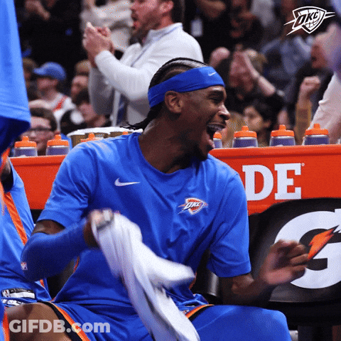 Man In Blue Oklahoma City Thunder Shirt Laughs GIF