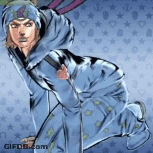 Man In Blue Outfit With Purple Hat GIF