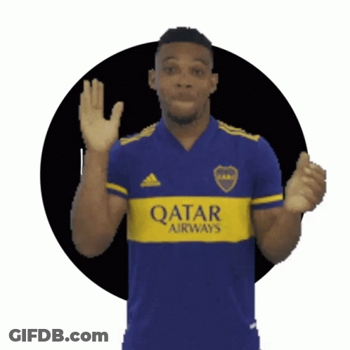 Man In Blue Qatar Airways Shirt Waving GIF