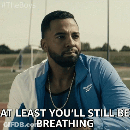 Man In Blue Reebok Jacket Says At Least You'll Still Be Breathing GIF