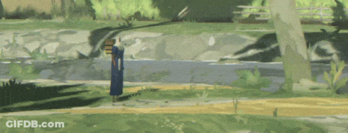 Man In Blue Robe Standing By River GIF