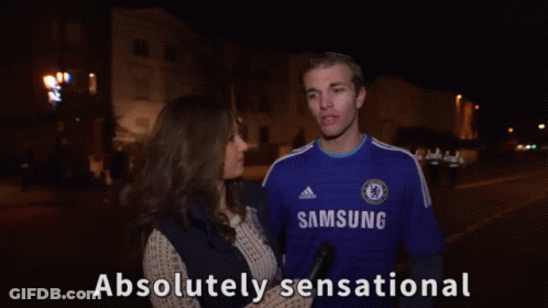 Man In Blue Samsung Shirt Talking To Woman GIF