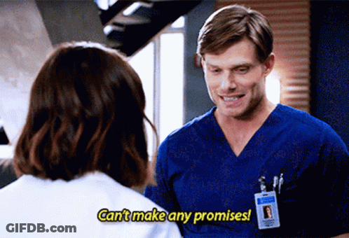 Man In Blue Scrub Talking To Woman Saying Can't Make Any Promises GIF
