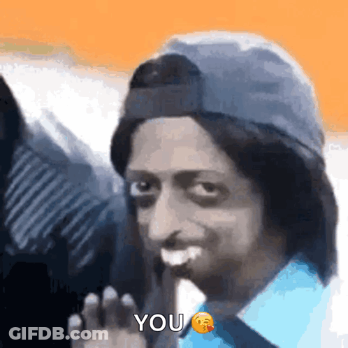 Man In Blue Shirt And Baseball Cap Says You GIF