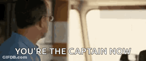 Man In Blue Shirt And Glasses Says You're The Captain Now GIF