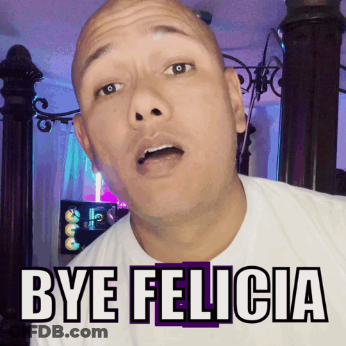 Man In Blue Shirt And Hat Saying Fly Away Now Bossy Lady Girl Guh-Bye GIF
