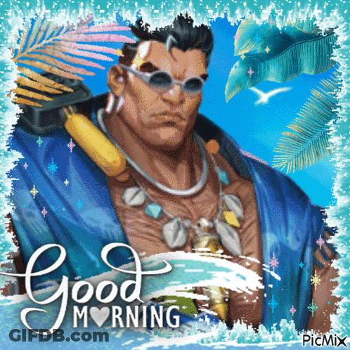 Man In Blue Shirt And Sunglasses Good Morning GIF