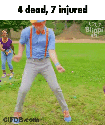 Man In Blue Shirt And Suspenders Dancing 4 Dead 7 Injured GIF