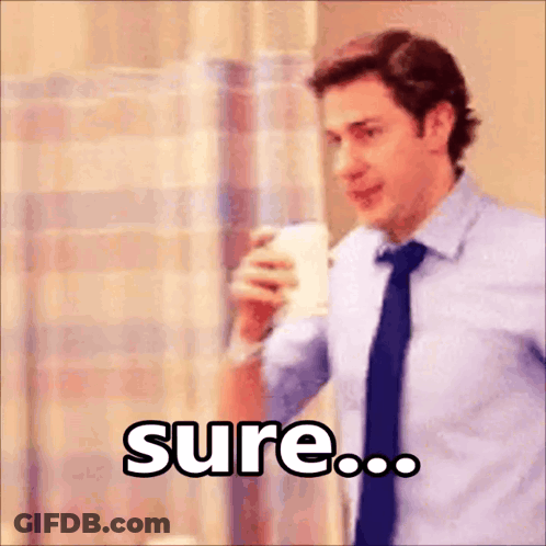 Man In Blue Shirt And Tie Holding Coffee GIF