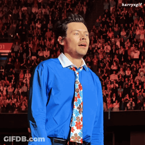 Man In Blue Shirt And Tie In Front Of Crowd #HarryxGif GIF