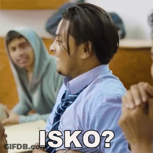 Man In Blue Shirt And Tie Making Funny Face Asking Isko? GIF