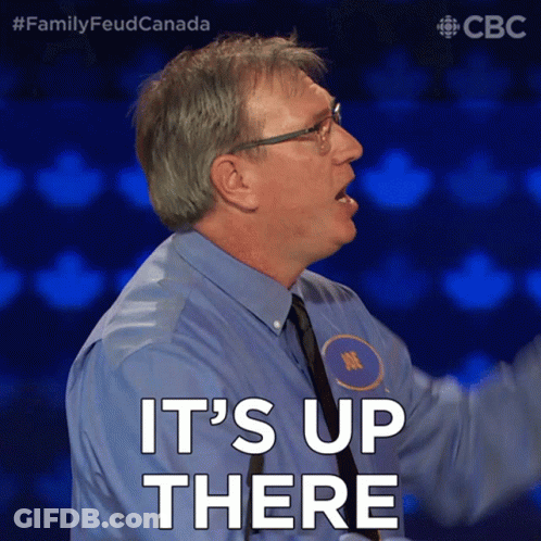 Man In Blue Shirt And Tie Says It's Up There GIF