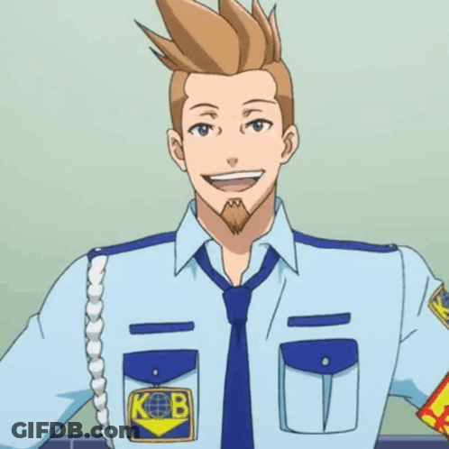 Man In Blue Shirt And Tie With KB Patch GIF