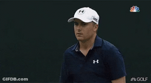 Man In Blue Shirt And White Hat Celebrating With Golf Club GIF