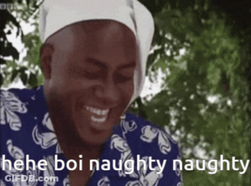 Man In Blue Shirt And White Hat Saying Naughty Naughty GIF